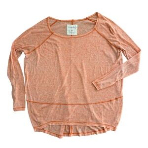 We The Free Free People Womens Orange Heathered Linen Blend Oversized Top L